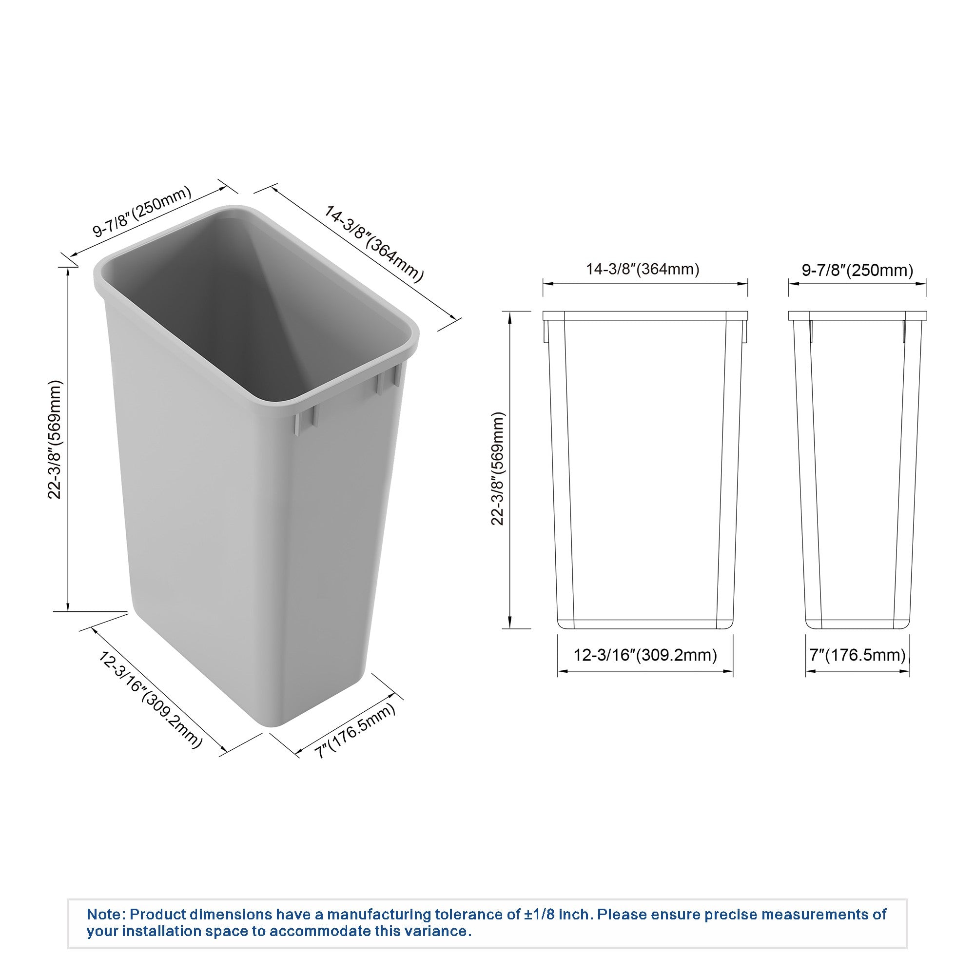 dowell grey plastic trash can 13gal 4000 50 04 dimension drawing