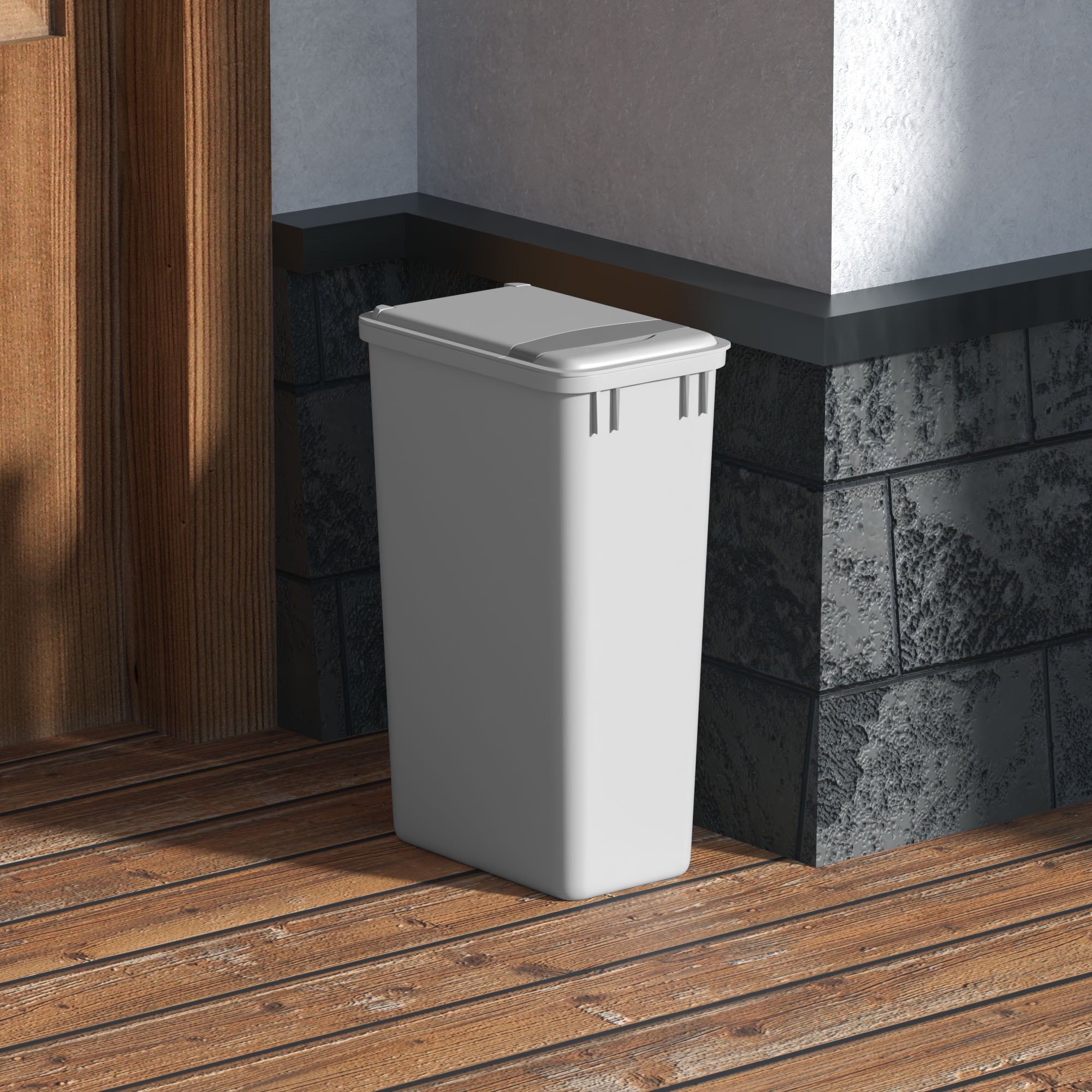 dowell grey plastic trash can 13gal 4000 50 04 with lid close exterior life view