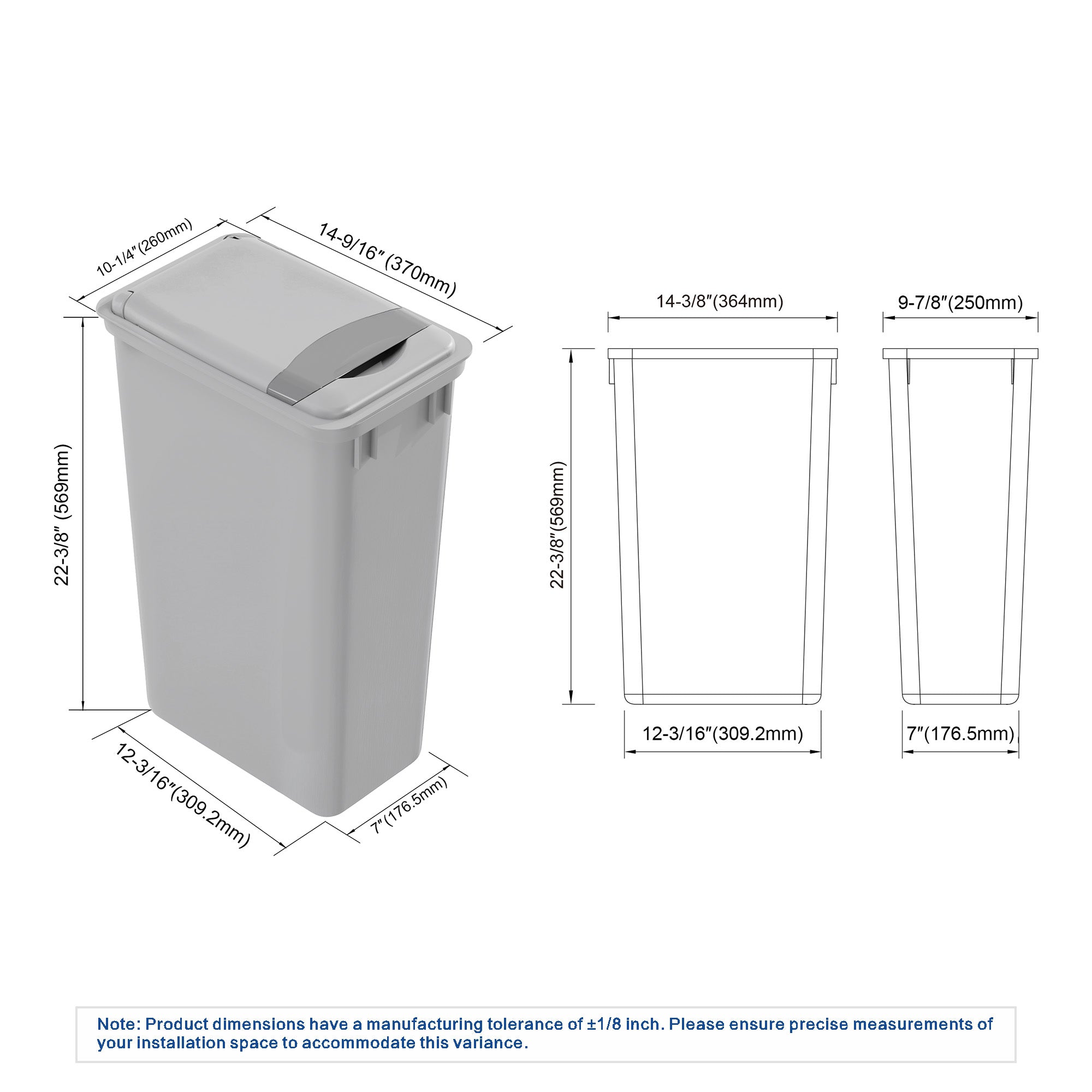 dowell grey plastic trash can 13gal 4000 50 04 with lid dimension drawing
