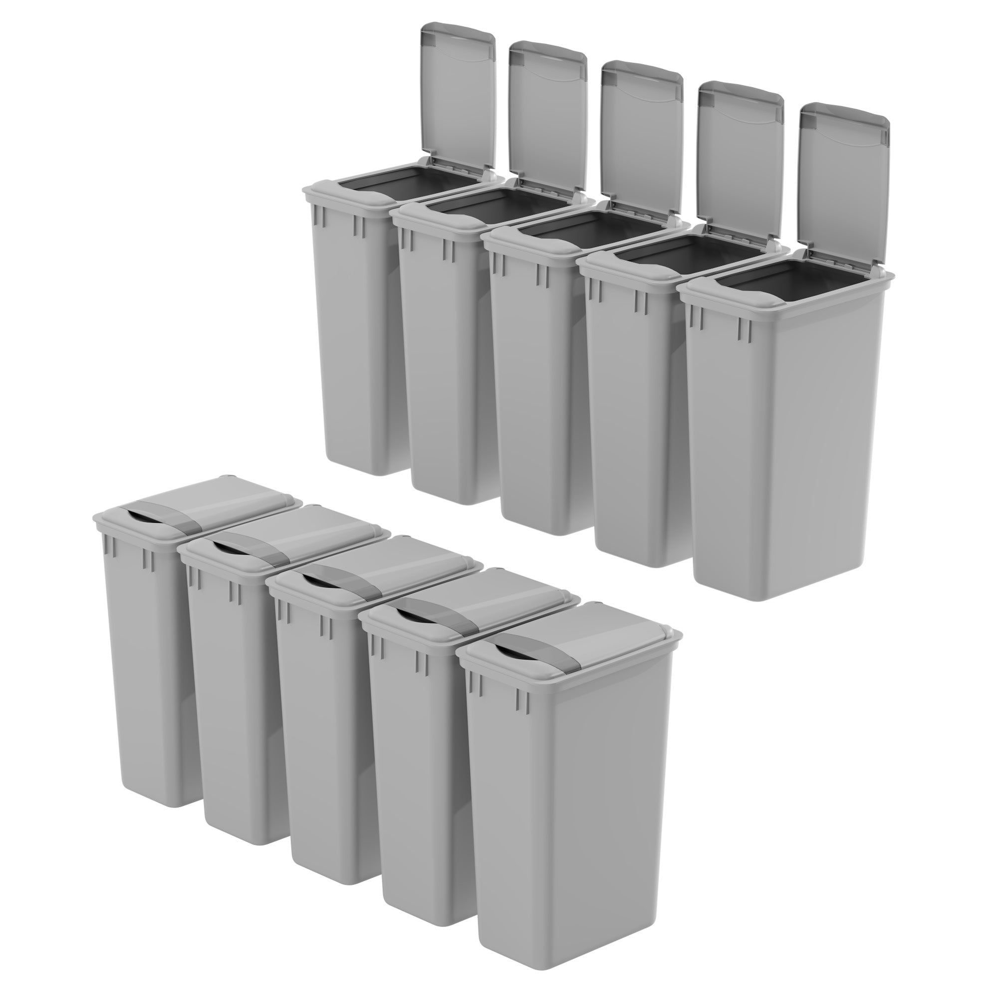 dowell grey plastic trash can 13gal 4000 50 04 with lid open 45 degree view 10pack