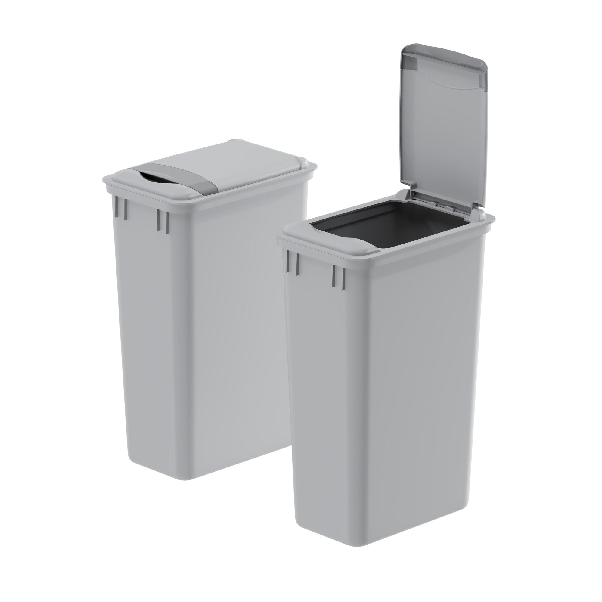 dowell grey plastic trash can 13gal 4000 50 04 with lid open 45 degree view 2pack