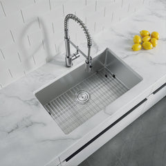 Dowell 30" L x 18" W Handcrafted Undermount Kitchen Sink 16 Gauge Stainless Steel 9" Depth Single Bowl With Grid Strainer