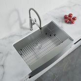 Dowell 30" L x 20" W Handcrafted Apron-Front Farmhouse Undermount Kitchen Sink 18 Gauge Stainless Steel 10" Depth Single Bowl With Grid Strainer