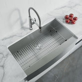 Dowell 35-7/8" L x 20-3/4" W Handcrafted Apron-Front Farmhouse Undermount Kitchen Sink 18 Gauge Stainless Steel 10" Depth Single Bowl With Grid Strainer