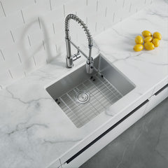 Dowell 23" L x 18" W Handcrafted Undermount Kitchen Sink 16 Gauge Stainless Steel 9" Depth Single Bowl With Grid Strainer