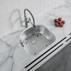 Dowell 23-5/8" Kitchen Undermount Sink - 9" Deep Bowl, D-Shaped, Stainless Steel 18/16 Gauge - 6001 Series