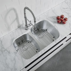 Dowell 32" Kitchen Undermount Double Bowl Sink - One 13-1/2" Bowl, 7" Deep, One 15-3/8" Bowl, 9" Deep, Stainless Steel 18/16 Gauge - 6001 Series