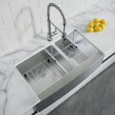 Dowell 35-7/8" L x 20-3/4" W Handcrafted Apron-Front Farmhouse Undermount Kitchen Sink 16 Gauge Stainless Steel 10" Depth Double Bowl With Grid Strainer