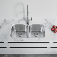 Dowell 32" Kitchen Undermount Double Bowl Sink - Two 14" Bowls, 9" Deep, Stainless Steel 18 Gauge - 6001 Series