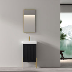 Dowell 18" Fluted Design Vanity Set – Modern Pre-Assembled Bathroom Cabinet with Soft-Close Door & Shelf, White Resin Basin,Black/Gold Legs - 002 18 Series