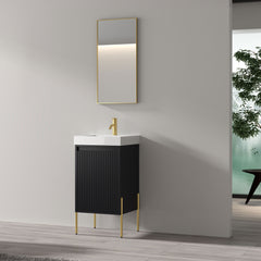 Dowell 18" Fluted Design Vanity Set – Modern Pre-Assembled Bathroom Cabinet with Soft-Close Door & Shelf, White Resin Basin,Black/Gold Legs - 002 18 Series