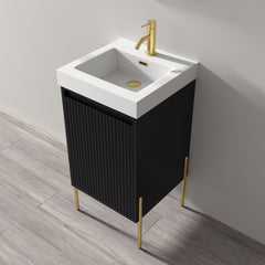 Dowell 18" Fluted Design Vanity Set – Modern Pre-Assembled Bathroom Cabinet with Soft-Close Door & Shelf, White Resin Basin,Black/Gold Legs - 002 18 Series