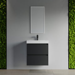 Dowell 24" Wall-Mounted Floating Bathroom Vanity – Pre-Assembled, White/Black, with Two Drawers and a Single Basin- 004 24 Series