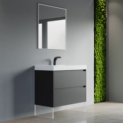 Dowell 36" Wall-Mounted Floating Bathroom Vanity – Pre-Assembled, White/Black, with Two Drawers and a Single Basin - 004 36 Series