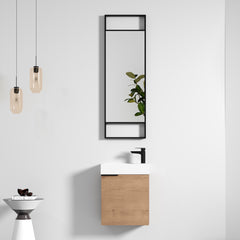 Dowell 18" Inch Oak Natural/White Small Bathroom Vanity with White Resin Sink Combo, Modern Bathroom Cabinet with Soft-Close Door, Wall Mounted Single Bathroom Vanity Set with Side Shelves - 011 18 Series