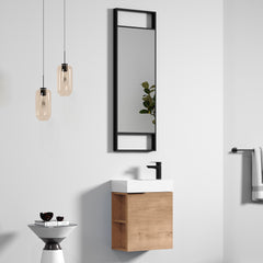 Dowell 18" Inch Oak Natural/White Small Bathroom Vanity with White Resin Sink Combo, Modern Bathroom Cabinet with Soft-Close Door, Wall Mounted Single Bathroom Vanity Set with Side Shelves - 011 18 Series