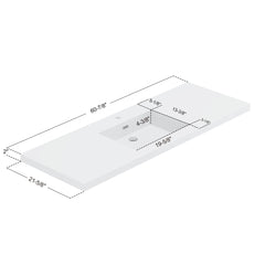 Dowell 61" Bathroom Topmount Resin Basin with Overflow - One 19-5/8" Sink, 4-3/8" Deep - 000 6122BPS Series