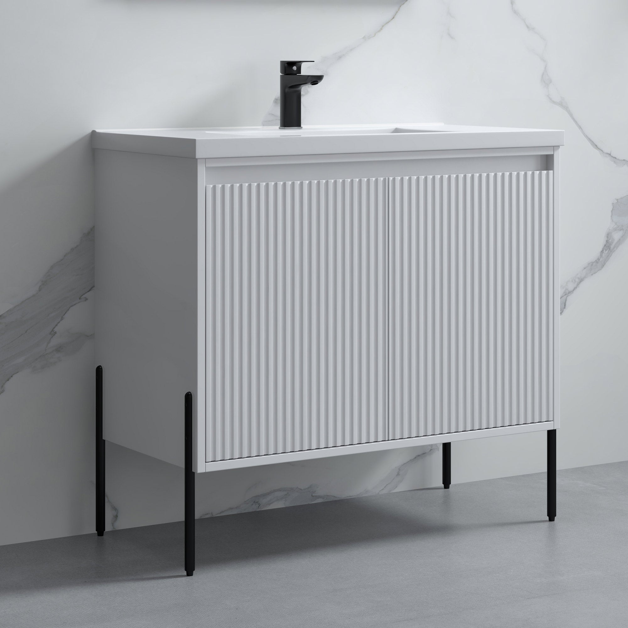 Dowell 36“ Fluted Bathroom Vanity Set – Assembled Cabinet Base with 2