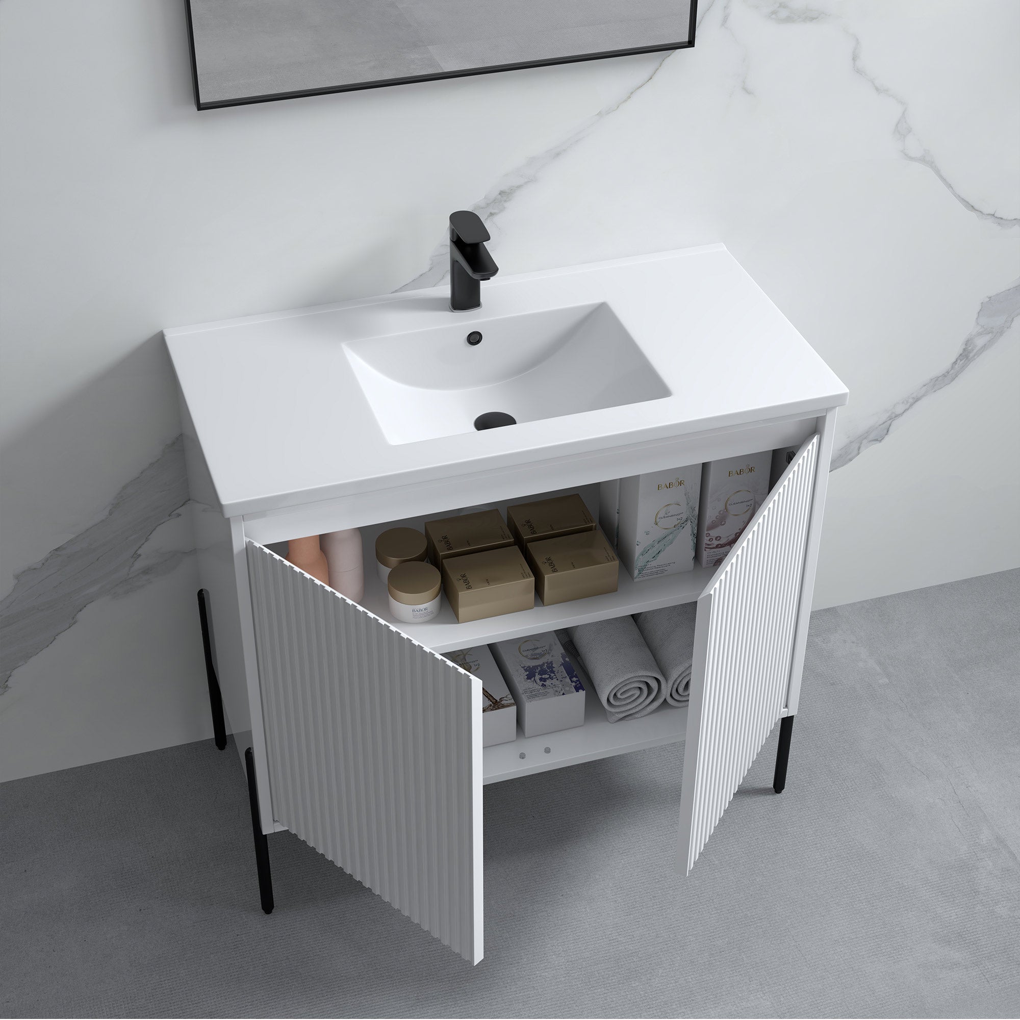 Dowell 36“ Fluted Bathroom Vanity Set – Assembled Cabinet Base with 2