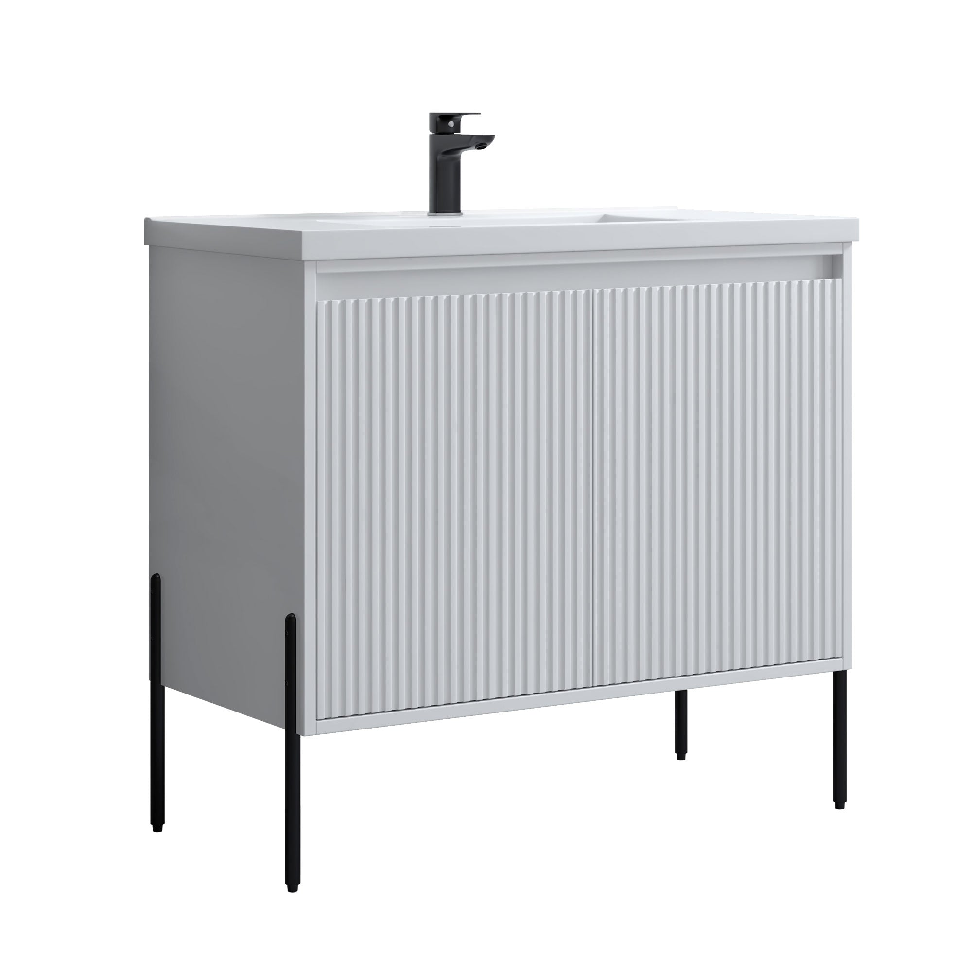 Dowell 36“ Fluted Bathroom Vanity Set – Assembled Cabinet Base with 2