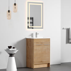 Dowell 24“ Unassembled Freestanding Bathroom Vanity Kit with White Ceramic Basin -  One or Two Soft-Close Doors, One Shelf - 012 Series - Oak Natural