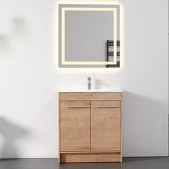 Dowell 30" Unassembled Freestanding Bathroom Vanity Kit with White Ceramic Basin -  One or Two Soft-Close Doors, One Shelf - 012 Series - Oak Natural