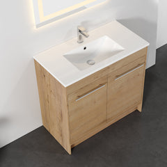 Dowell 36" Unassembled Freestanding Bathroom Vanity Kit with White Ceramic Basin -  One or Two Soft-Close Doors, One Shelf - 012 Series - Oak Natural