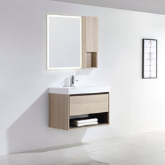 Dowell 30" Wall-Mounted Bathroom Vanity with Single Basin –  One Soft-Close Drawer, One Open Shelf - 015 Series - Grey Ashtree