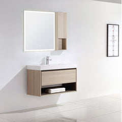 Dowell 36" Wall-Mounted Bathroom Vanity with Single Basin –  One Soft-Close Drawer, One Open Shelf - 015 Series - Grey Ashtree