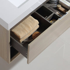 Dowell 36" Wall-Mounted Bathroom Vanity with Single Basin –  One Soft-Close Drawer, One Open Shelf - 015 Series - Grey Ashtree