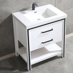 Dowell 30" Freestanding White Bathroom Vanity with Single Basin - One/Two Soft-Close Drawers and One/Two Open Shelves - 028 Series