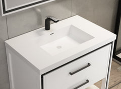 Dowell  36" Freestanding White Bathroom Vanity with Single Basin - One/Two Soft-Close Drawers and One/Two Open Shelves - 028 Series