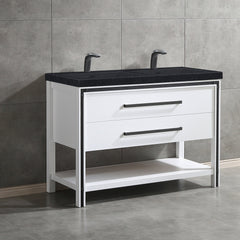 Dowell 48" Freestanding Black Bathroom Vanity with Double Basin - One/Two Soft-Close Drawers and One/Two Open Shelves - 028 Series
