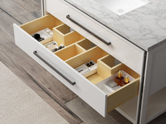 Dowell  48" Freestanding White Bathroom Vanity with Double Basin - One/Two Soft-Close Drawers and One/Two Open Shelves - 028 Series