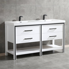 Dowell 60" Freestanding White Bathroom Vanity with Double Basin - One/Two Soft-Close Drawers and One/Two Open Shelves - 028 Series