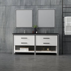 Dowell 72" Freestanding White Bathroom Vanity with Double Basin - One/Two Soft-Close Drawers and One/Two Open Shelves - 028 Series