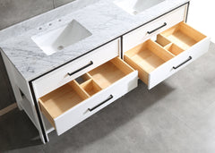 Dowell 72" Freestanding White Bathroom Vanity with Double Basin - One/Two Soft-Close Drawers and One/Two Open Shelves - 028 Series