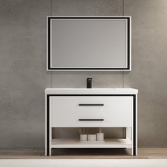 Dowell 48" Freestanding White Bathroom Vanity with Single Basin - One/Two Soft-Close Drawers and One/Two Open Shelves - 028 Series