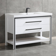 Dowell 48" Freestanding White Bathroom Vanity with Single Basin - One/Two Soft-Close Drawers and One/Two Open Shelves - 028 Series