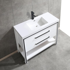 Dowell 48" Freestanding White Bathroom Vanity with Single Basin - One/Two Soft-Close Drawers and One/Two Open Shelves - 028 Series
