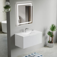 Dowell 36" Wall-Mounted/Floating Fluted Bathroom Vanity with Single Basin – Two Soft-Close Doors - 032 36 Series