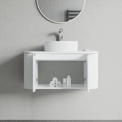 Dowell 36" Wall-Mounted/Floating Fluted Bathroom Vanity Combination Set - One 24" Fluted Base Vanity, Two Fluted Arc Sides, One Sintered Stone Top, One Fluted Vessel Sink - 032 36R Series