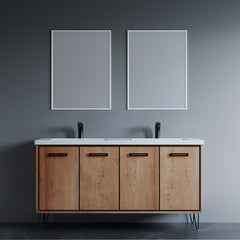 Dowell 60" Wall-Mounted or Freestanding Bathroom Vanity with Double Basin - Four Soft-Close Doors, Four Shelves - 037 60 Series