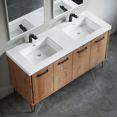 Dowell 60" Wall-Mounted or Freestanding Bathroom Vanity with Double Basin - Four Soft-Close Doors, Four Shelves - 037 60 Series