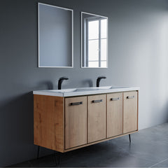 Dowell 60" Wall-Mounted or Freestanding Bathroom Vanity with Double Basin - Four Soft-Close Doors, Four Shelves - 037 60 Series