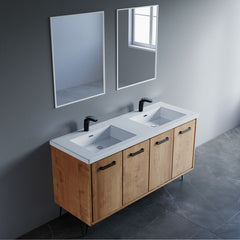 Dowell 60" Wall-Mounted or Freestanding Bathroom Vanity with Double Basin - Four Soft-Close Doors, Four Shelves - 037 60 Series