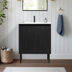 Dowell 24 Inch Bathroom Vanity with Sink Combo,Freestanding Bathroom Sink Cabinet with Ceramic Basin 2 Soft Closing Doors Wood Sink Vanity,Adjustable Shelves - 042 24 Series