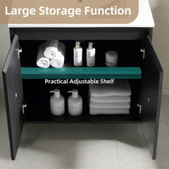 Dowell 24 Inch Bathroom Vanity with Sink Combo,Freestanding Bathroom Sink Cabinet with Ceramic Basin 2 Soft Closing Doors Wood Sink Vanity,Adjustable Shelves - 042 24 Series