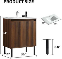 Dowell 30 Inch Bathroom Vanity with Sink Combo,Freestanding Bathroom Sink Cabinet with Ceramic Basin 2 Soft Closing Doors Wood Sink Vanity,Adjustable Shelves - 042 30 Series