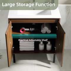 Dowell 30 Inch Bathroom Vanity with Sink Combo,Freestanding Bathroom Sink Cabinet with Ceramic Basin 2 Soft Closing Doors Wood Sink Vanity,Adjustable Shelves - 042 30 Series